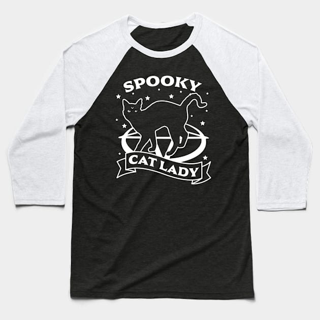 Spooky Cat Lady - Funny Goth Halloween Black Cat Lover Baseball T-Shirt by OrangeMonkeyArt